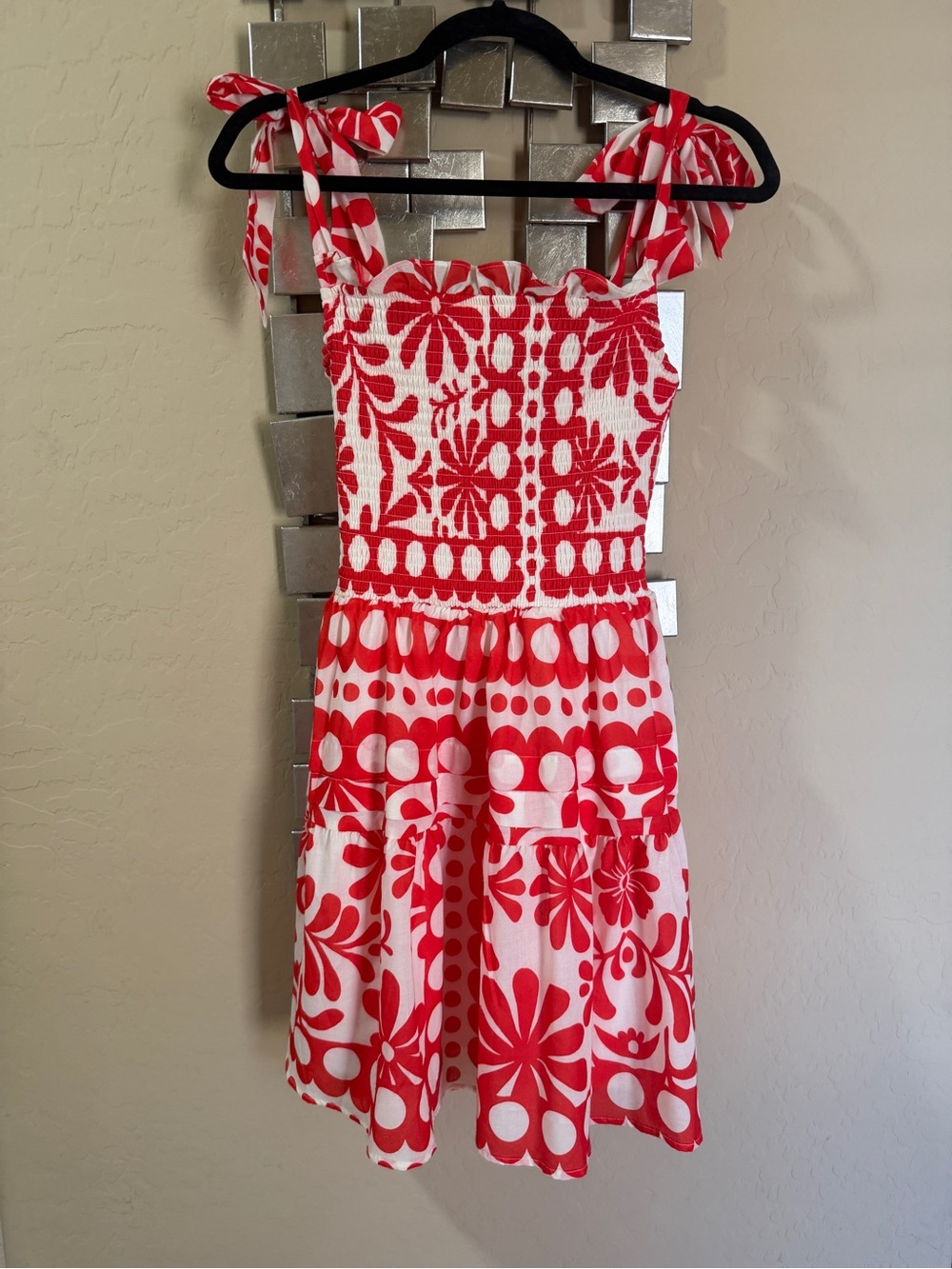 Red & White Floral Tie-Shoulder Mini Dress
